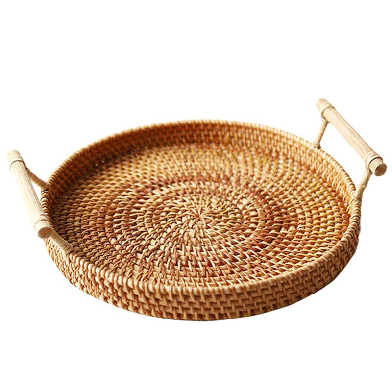 Round Woven Rattan Serving Tray with Handles ST212249